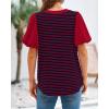 imageBTFBM 2025 Womens Summer Puff Short Sleeve Tops V Neck Casual Button Up Striped Tee Shirts Loose Color Block BlouseRed