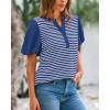 imageBTFBM 2025 Womens Summer Puff Short Sleeve Tops V Neck Casual Button Up Striped Tee Shirts Loose Color Block BlouseRoyal Blue