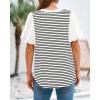 imageBTFBM 2025 Womens Summer Puff Short Sleeve Tops V Neck Casual Button Up Striped Tee Shirts Loose Color Block BlouseWhite