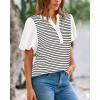 imageBTFBM 2025 Womens Summer Puff Short Sleeve Tops V Neck Casual Button Up Striped Tee Shirts Loose Color Block BlouseWhite