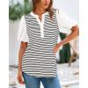 imageBTFBM 2025 Womens Summer Puff Short Sleeve Tops V Neck Casual Button Up Striped Tee Shirts Loose Color Block BlouseWhite