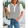imageBTFBM 2025 Womens Summer Puff Short Sleeve Tops V Neck Casual Button Up Striped Tee Shirts Loose Color Block BlouseWhite