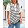 imageBTFBM 2025 Womens Summer Puff Short Sleeve Tops V Neck Casual Button Up Striped Tee Shirts Loose Color Block BlouseWhite