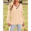 imageBTFBM Women Long Sleeve Shirts Fall Fashion 2025 V Neck Loose Casual Blouse Deco Button Lightweight Waffle Knit PulloverApricot
