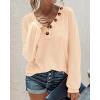 imageBTFBM Women Long Sleeve Shirts Fall Fashion 2025 V Neck Loose Casual Blouse Deco Button Lightweight Waffle Knit PulloverApricot