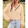 imageBTFBM Women Long Sleeve Shirts Fall Fashion 2025 V Neck Loose Casual Blouse Deco Button Lightweight Waffle Knit PulloverApricot
