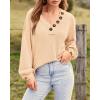 imageBTFBM Women Long Sleeve Shirts Fall Fashion 2025 V Neck Loose Casual Blouse Deco Button Lightweight Waffle Knit PulloverApricot