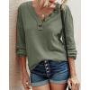 imageBTFBM Women Long Sleeve Shirts Fall Fashion 2025 V Neck Loose Casual Blouse Deco Button Lightweight Waffle Knit PulloverArmy Green
