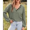 imageBTFBM Women Long Sleeve Shirts Fall Fashion 2025 V Neck Loose Casual Blouse Deco Button Lightweight Waffle Knit PulloverArmy Green