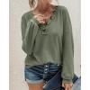 imageBTFBM Women Long Sleeve Shirts Fall Fashion 2025 V Neck Loose Casual Blouse Deco Button Lightweight Waffle Knit PulloverArmy Green