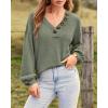 imageBTFBM Women Long Sleeve Shirts Fall Fashion 2025 V Neck Loose Casual Blouse Deco Button Lightweight Waffle Knit PulloverArmy Green