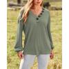 imageBTFBM Women Long Sleeve Shirts Fall Fashion 2025 V Neck Loose Casual Blouse Deco Button Lightweight Waffle Knit PulloverArmy Green