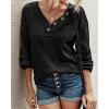 imageBTFBM Women Long Sleeve Shirts Fall Fashion 2025 V Neck Loose Casual Blouse Deco Button Lightweight Waffle Knit PulloverBlack