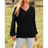 imageBTFBM Women Long Sleeve Shirts Fall Fashion 2025 V Neck Loose Casual Blouse Deco Button Lightweight Waffle Knit PulloverBlack