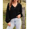 imageBTFBM Women Long Sleeve Shirts Fall Fashion 2025 V Neck Loose Casual Blouse Deco Button Lightweight Waffle Knit PulloverBlack