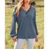 imageBTFBM Women Long Sleeve Shirts Fall Fashion 2025 V Neck Loose Casual Blouse Deco Button Lightweight Waffle Knit PulloverBlue