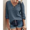 imageBTFBM Women Long Sleeve Shirts Fall Fashion 2025 V Neck Loose Casual Blouse Deco Button Lightweight Waffle Knit PulloverBlue