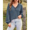 imageBTFBM Women Long Sleeve Shirts Fall Fashion 2025 V Neck Loose Casual Blouse Deco Button Lightweight Waffle Knit PulloverBlue