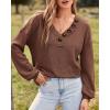 imageBTFBM Women Long Sleeve Shirts Fall Fashion 2025 V Neck Loose Casual Blouse Deco Button Lightweight Waffle Knit PulloverBrown