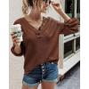 imageBTFBM Women Long Sleeve Shirts Fall Fashion 2025 V Neck Loose Casual Blouse Deco Button Lightweight Waffle Knit PulloverBrown