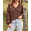 imageBTFBM Women Long Sleeve Shirts Fall Fashion 2025 V Neck Loose Casual Blouse Deco Button Lightweight Waffle Knit PulloverBrown