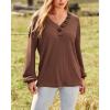 imageBTFBM Women Long Sleeve Shirts Fall Fashion 2025 V Neck Loose Casual Blouse Deco Button Lightweight Waffle Knit PulloverBrown