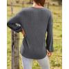 imageBTFBM Women Long Sleeve Shirts Fall Fashion 2025 V Neck Loose Casual Blouse Deco Button Lightweight Waffle Knit PulloverDark Grey