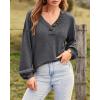 imageBTFBM Women Long Sleeve Shirts Fall Fashion 2025 V Neck Loose Casual Blouse Deco Button Lightweight Waffle Knit PulloverDark Grey