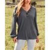imageBTFBM Women Long Sleeve Shirts Fall Fashion 2025 V Neck Loose Casual Blouse Deco Button Lightweight Waffle Knit PulloverDark Grey