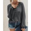 imageBTFBM Women Long Sleeve Shirts Fall Fashion 2025 V Neck Loose Casual Blouse Deco Button Lightweight Waffle Knit PulloverDark Grey