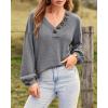 imageBTFBM Women Long Sleeve Shirts Fall Fashion 2025 V Neck Loose Casual Blouse Deco Button Lightweight Waffle Knit PulloverLight Grey
