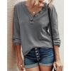 imageBTFBM Women Long Sleeve Shirts Fall Fashion 2025 V Neck Loose Casual Blouse Deco Button Lightweight Waffle Knit PulloverLight Grey