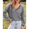 imageBTFBM Women Long Sleeve Shirts Fall Fashion 2025 V Neck Loose Casual Blouse Deco Button Lightweight Waffle Knit PulloverLight Grey