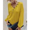 imageBTFBM Women Long Sleeve Shirts Fall Fashion 2025 V Neck Loose Casual Blouse Deco Button Lightweight Waffle Knit PulloverMustard Yellow