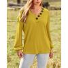 imageBTFBM Women Long Sleeve Shirts Fall Fashion 2025 V Neck Loose Casual Blouse Deco Button Lightweight Waffle Knit PulloverMustard Yellow