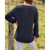imageBTFBM Women Long Sleeve Shirts Fall Fashion 2025 V Neck Loose Casual Blouse Deco Button Lightweight Waffle Knit PulloverNavy