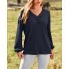 imageBTFBM Women Long Sleeve Shirts Fall Fashion 2025 V Neck Loose Casual Blouse Deco Button Lightweight Waffle Knit PulloverNavy
