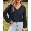 imageBTFBM Women Long Sleeve Shirts Fall Fashion 2025 V Neck Loose Casual Blouse Deco Button Lightweight Waffle Knit PulloverNavy