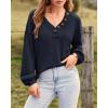 imageBTFBM Women Long Sleeve Shirts Fall Fashion 2025 V Neck Loose Casual Blouse Deco Button Lightweight Waffle Knit PulloverNavy