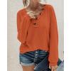 imageBTFBM Women Long Sleeve Shirts Fall Fashion 2025 V Neck Loose Casual Blouse Deco Button Lightweight Waffle Knit PulloverOrange