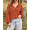 imageBTFBM Women Long Sleeve Shirts Fall Fashion 2025 V Neck Loose Casual Blouse Deco Button Lightweight Waffle Knit PulloverOrange