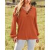 imageBTFBM Women Long Sleeve Shirts Fall Fashion 2025 V Neck Loose Casual Blouse Deco Button Lightweight Waffle Knit PulloverOrange