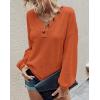 imageBTFBM Women Long Sleeve Shirts Fall Fashion 2025 V Neck Loose Casual Blouse Deco Button Lightweight Waffle Knit PulloverOrange