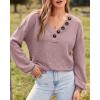 imageBTFBM Women Long Sleeve Shirts Fall Fashion 2025 V Neck Loose Casual Blouse Deco Button Lightweight Waffle Knit PulloverPink