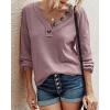 imageBTFBM Women Long Sleeve Shirts Fall Fashion 2025 V Neck Loose Casual Blouse Deco Button Lightweight Waffle Knit PulloverPink