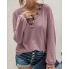 imageBTFBM Women Long Sleeve Shirts Fall Fashion 2025 V Neck Loose Casual Blouse Deco Button Lightweight Waffle Knit PulloverPink