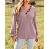 imageBTFBM Women Long Sleeve Shirts Fall Fashion 2025 V Neck Loose Casual Blouse Deco Button Lightweight Waffle Knit PulloverPink