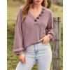 imageBTFBM Women Long Sleeve Shirts Fall Fashion 2025 V Neck Loose Casual Blouse Deco Button Lightweight Waffle Knit PulloverPurple