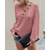 imageBTFBM Women Long Sleeve Shirts Fall Fashion 2025 V Neck Loose Casual Blouse Deco Button Lightweight Waffle Knit PulloverRose Pink