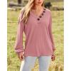 imageBTFBM Women Long Sleeve Shirts Fall Fashion 2025 V Neck Loose Casual Blouse Deco Button Lightweight Waffle Knit PulloverRose Pink